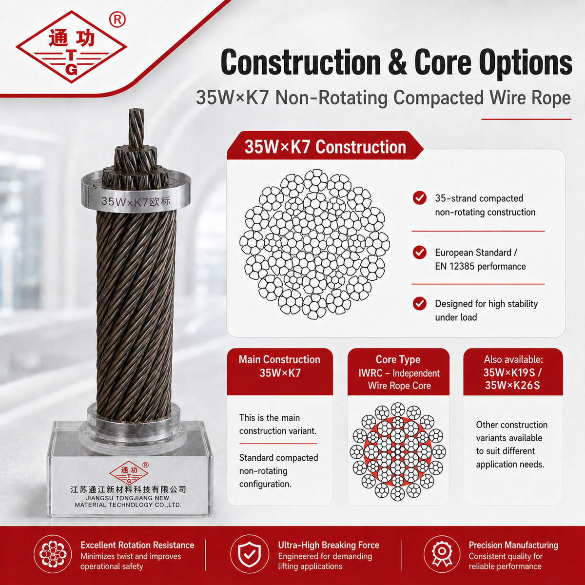 35W×K7 Non-Rotating Compacted Wire Rope | European Standard