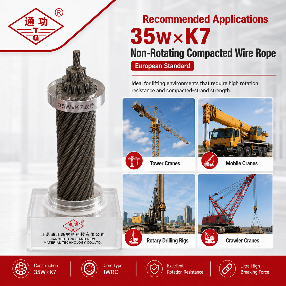 35W×K7 Non-Rotating Compacted Wire Rope | European Standard