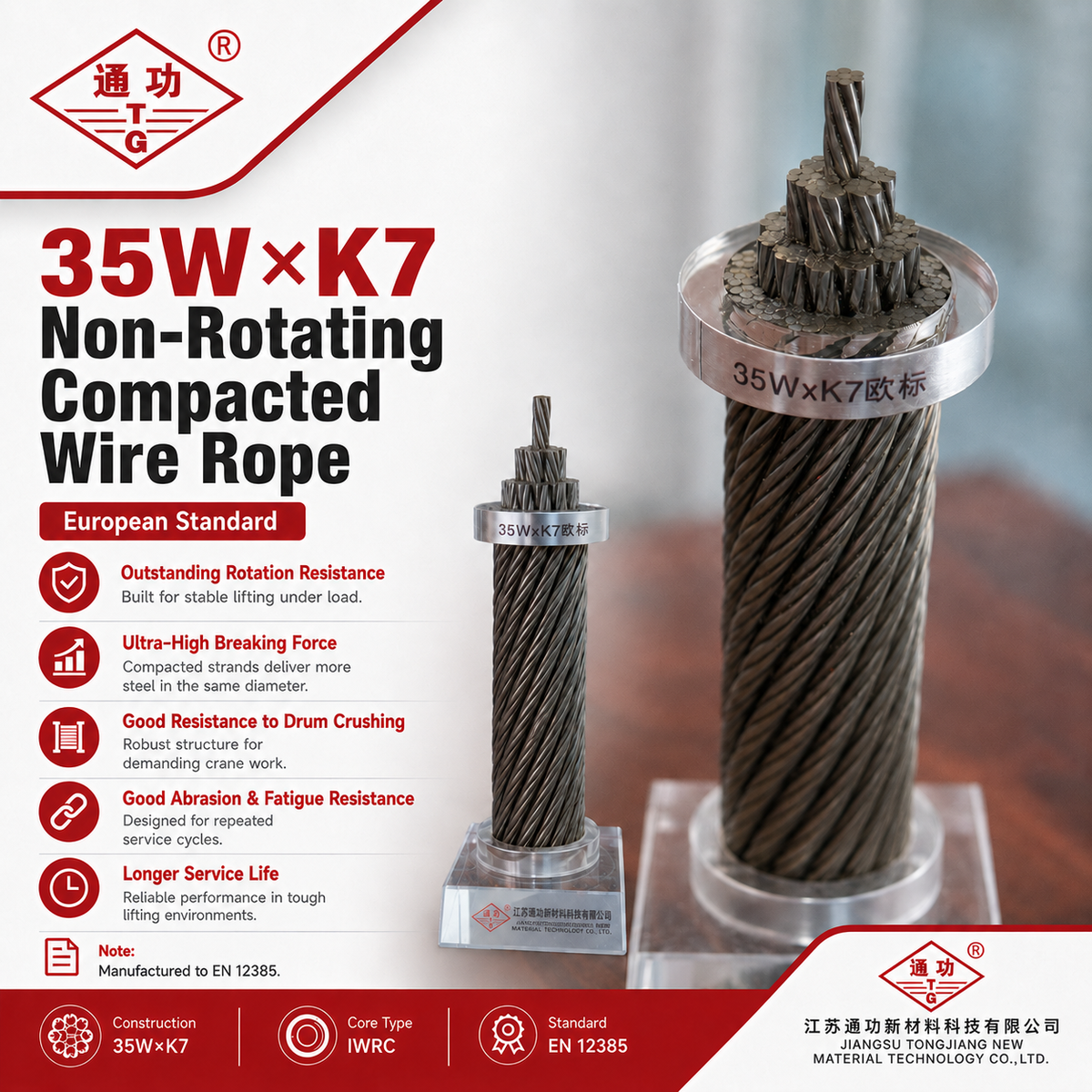 35W×K7 Non-Rotating Compacted Wire Rope | European Standard