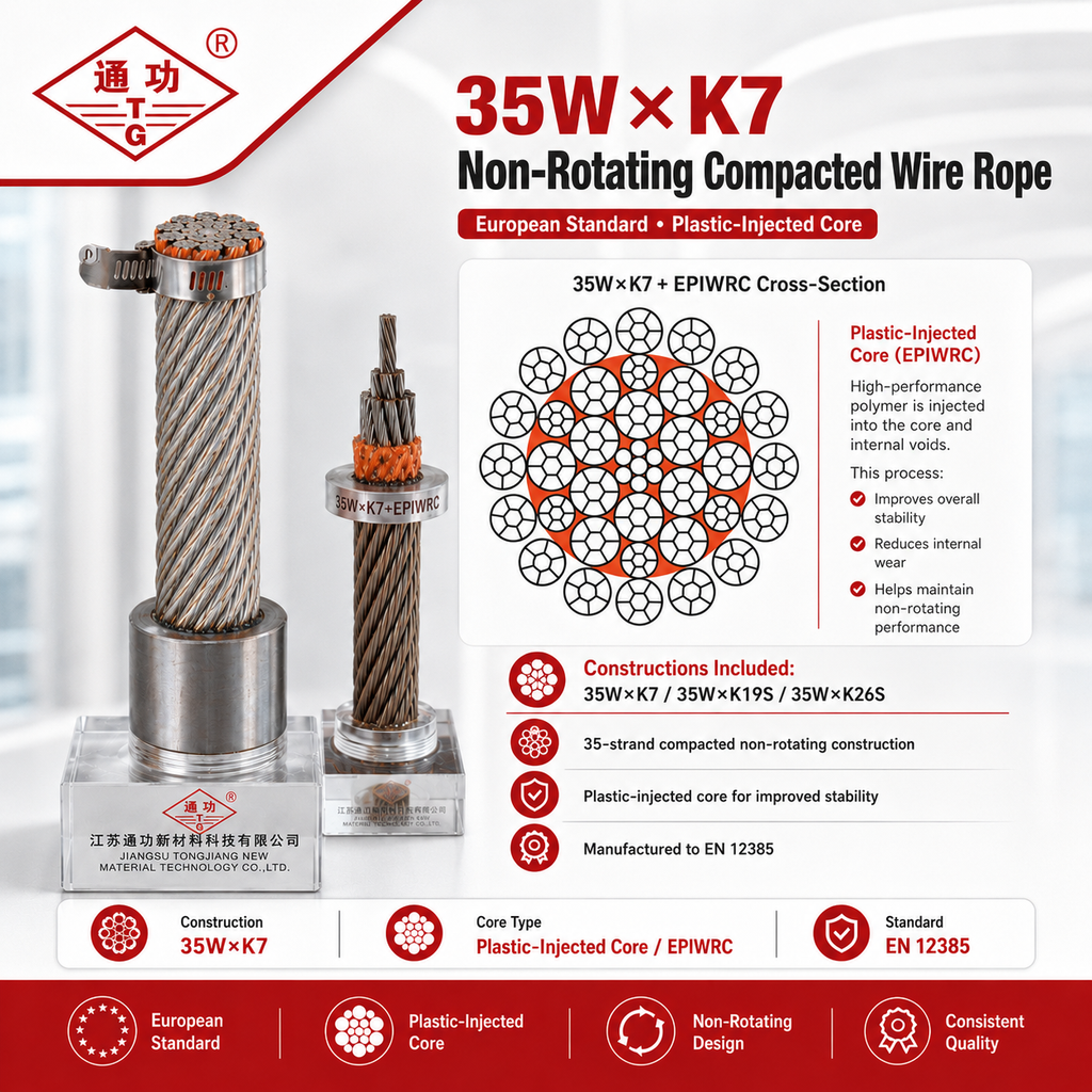 35W×K7 Non-Rotating Compacted Wire Rope | European Standard & Plastic-Injected Core
