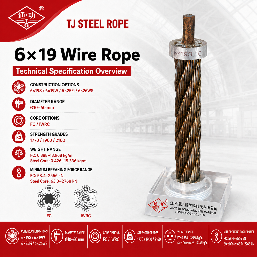 6×19 Wire Rope – Fiber Core / Steel Core (IWRC)