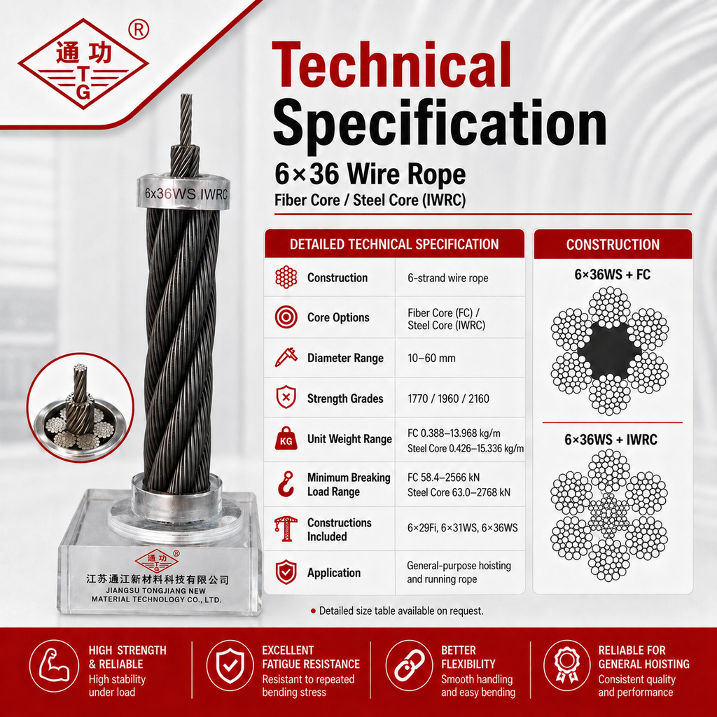 6×36 Wire Rope – Fiber Core / Steel Core (IWRC)