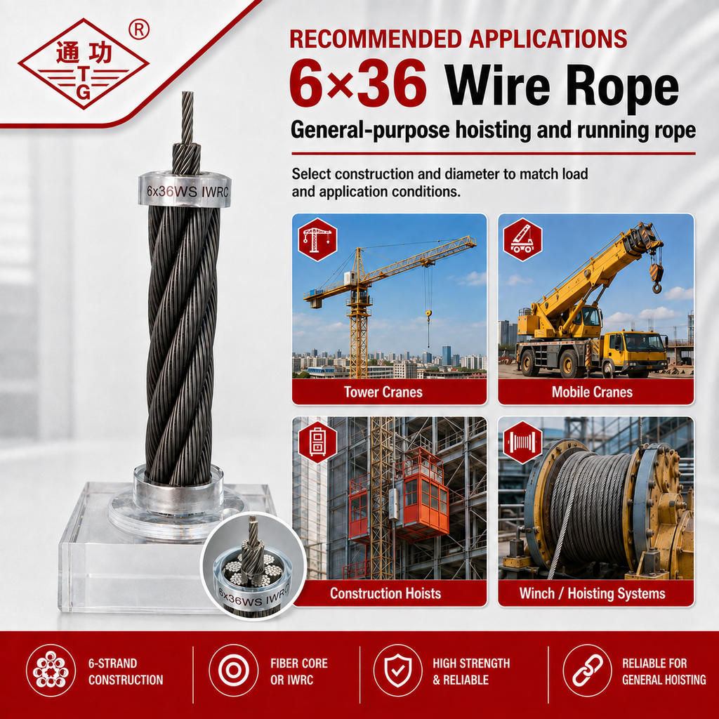6×36 Wire Rope – Fiber Core / Steel Core (IWRC)
