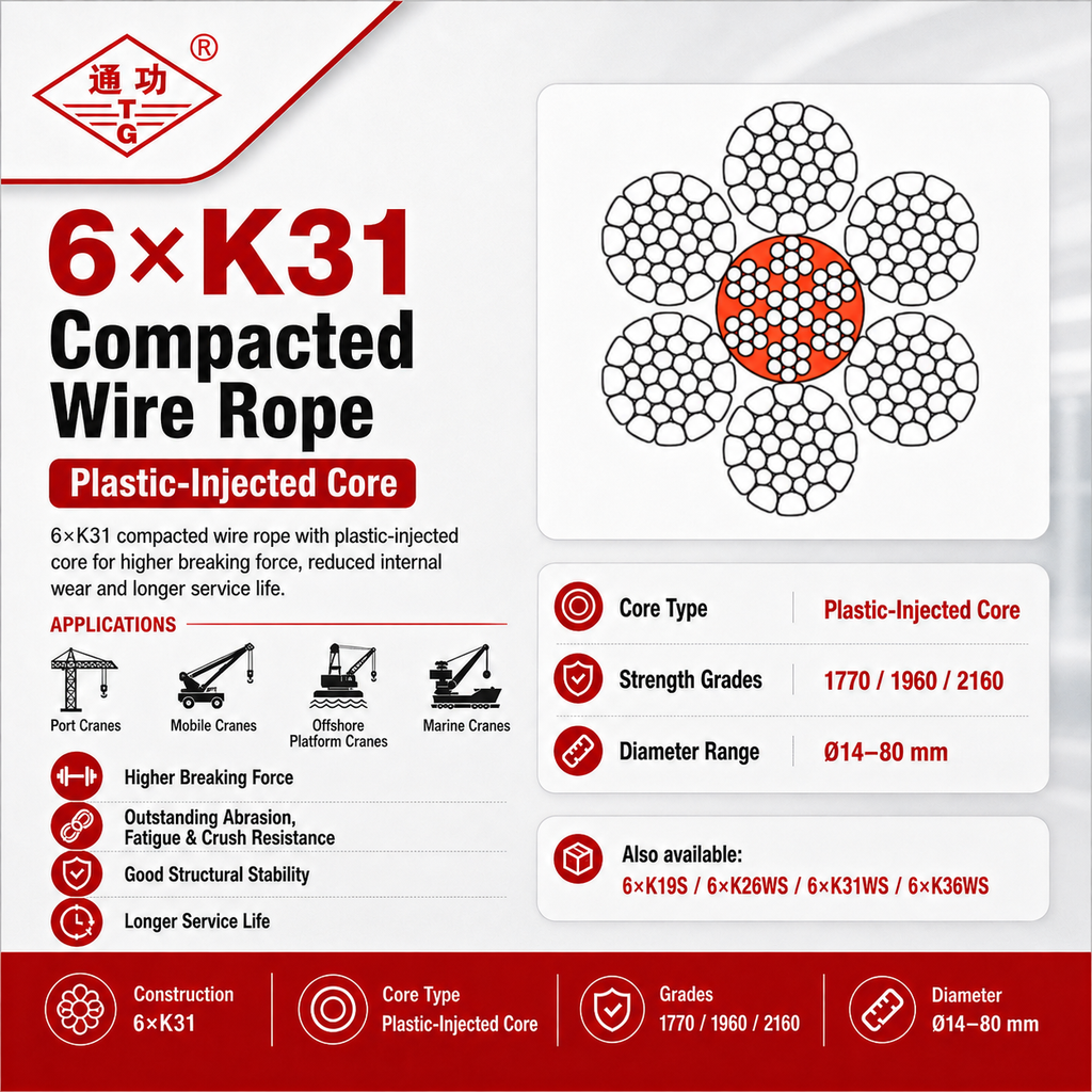 6×K31 Compacted Wire Rope | Plastic-Injected Core