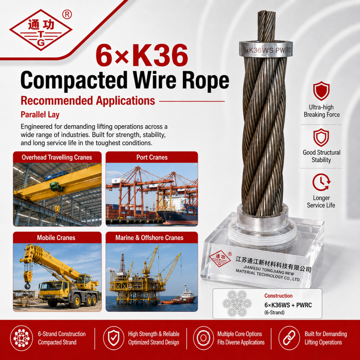 6×K36 Compacted Wire Rope | Parallel Lay