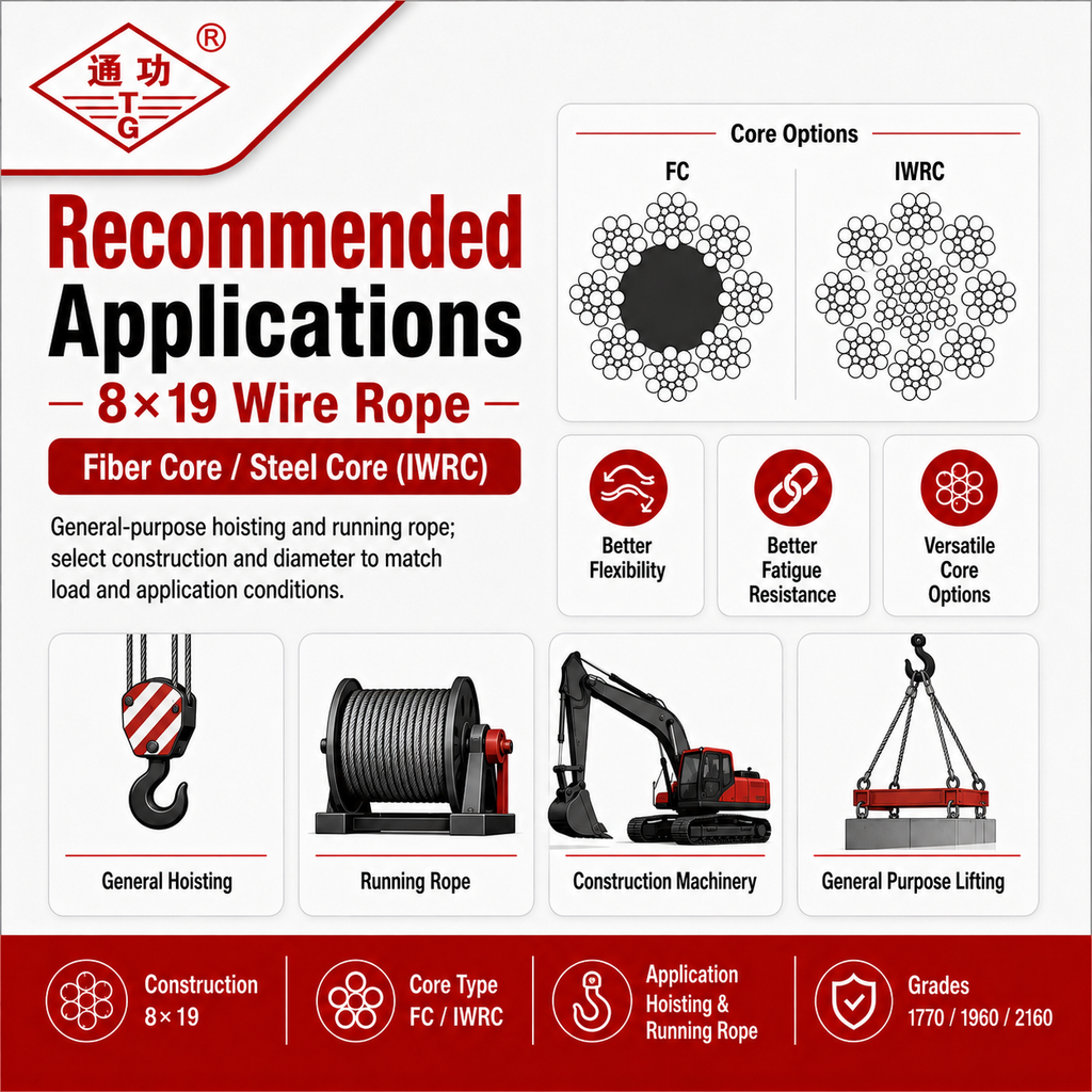 8×19 Wire Rope – Fiber Core / Steel Core (IWRC)