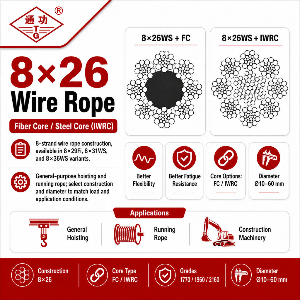 8×26 Wire Rope – Fiber Core / Steel Core (IWRC)