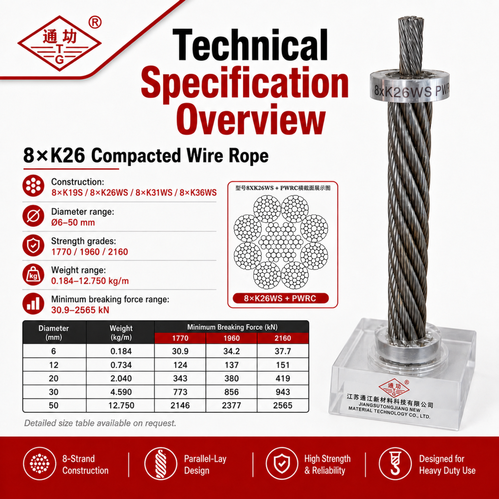 8×K26 Compacted Wire Rope | Parallel Lay