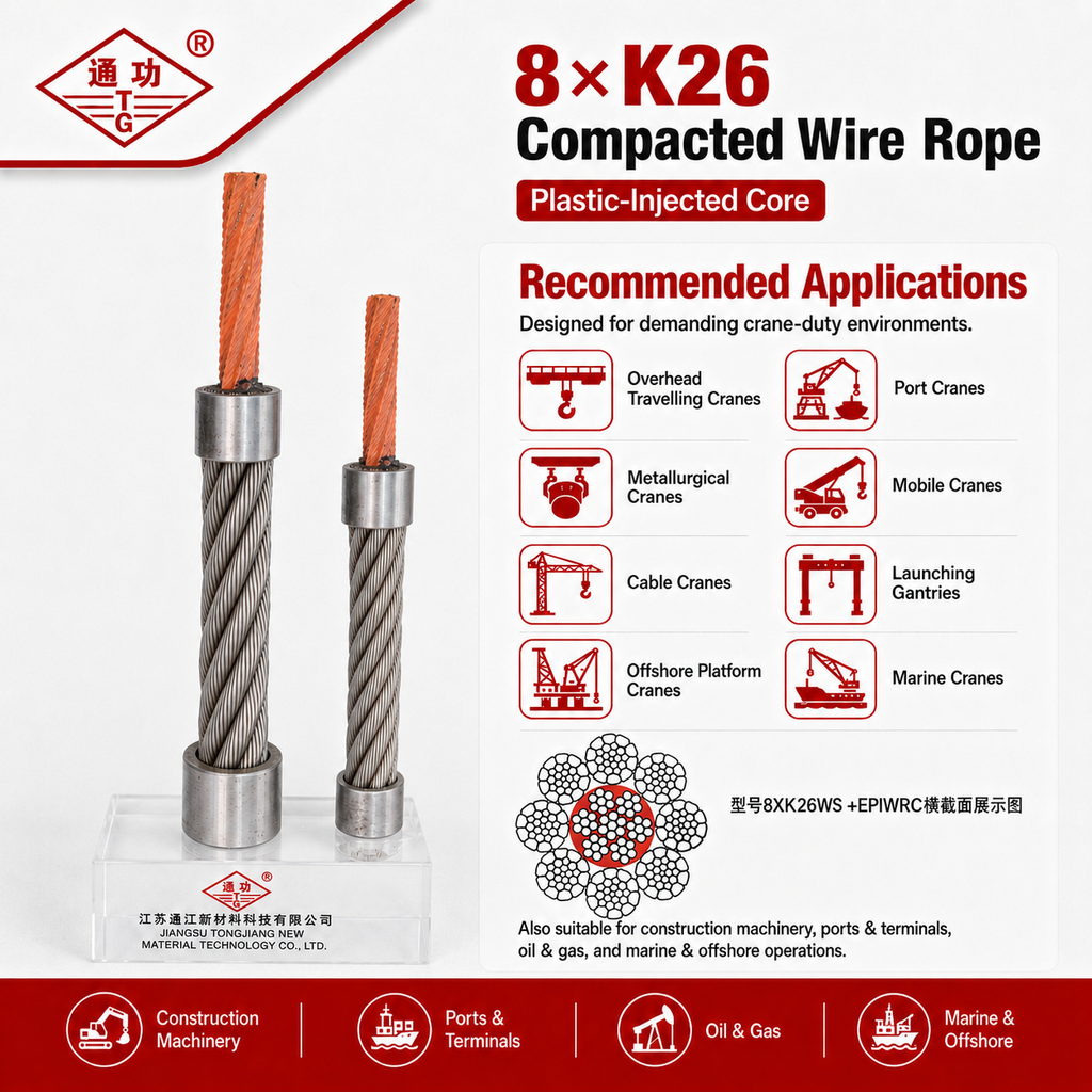 8×K26 Compacted Wire Rope | Plastic-Injected Core