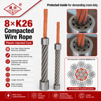 8×K26 Compacted Wire Rope | Plastic-Injected Core
