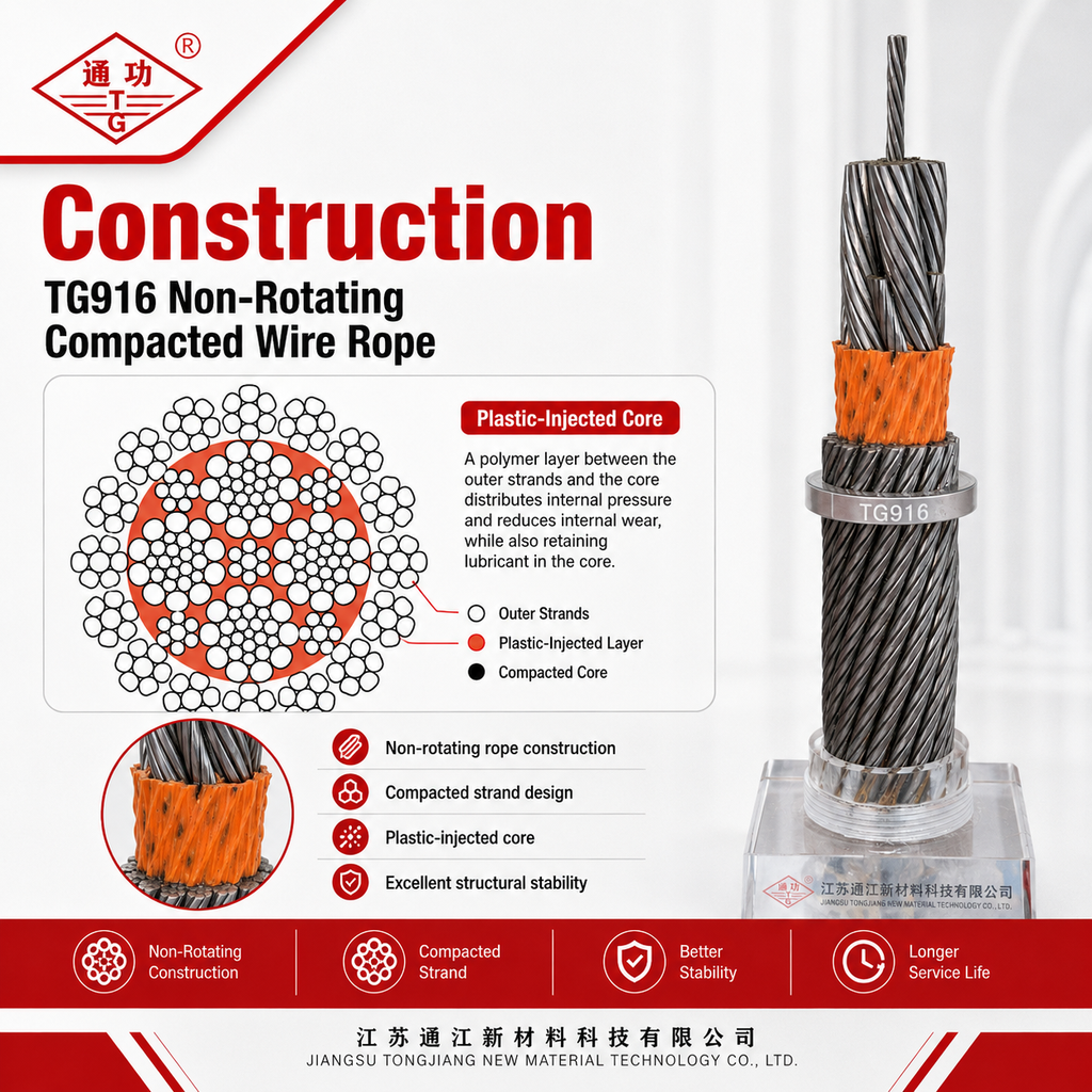 TG916 Non-Rotating Compacted Wire Rope | Plastic-Injected Core