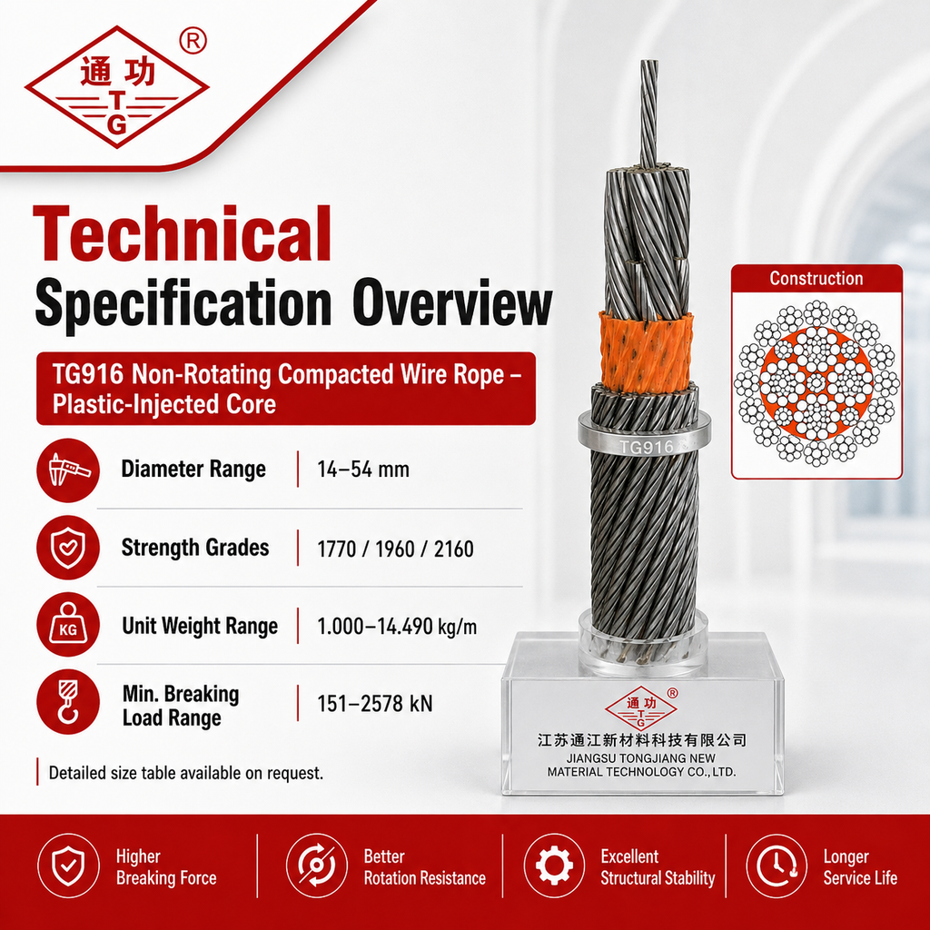 TG916 Non-Rotating Compacted Wire Rope | Plastic-Injected Core