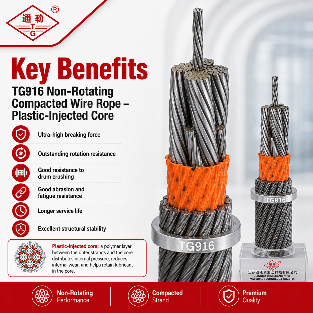TG916 Non-Rotating Compacted Wire Rope | Plastic-Injected Core